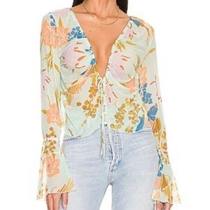 SOLD🌷Free People mint Floral Long Sleeve blouse small